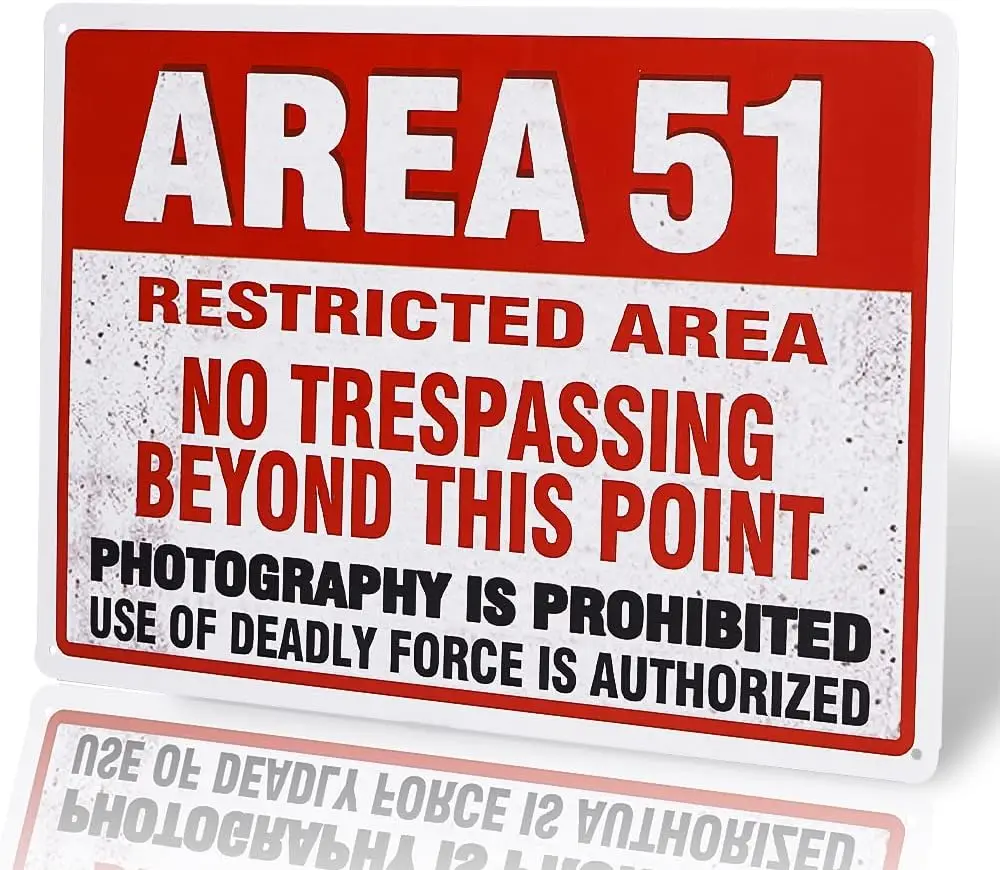 dingleiever-Area 51 Metal Wall Sign Plaque Warning, Alien, - 8x12 inch sign