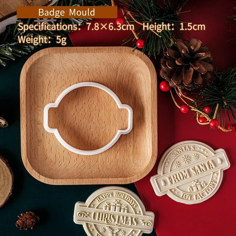 Acrylic Christmas Badge Flip Sugar Cookie Mold English Blessing Cake Decoration Mold DIY Baking Tool Fondant Cutter Cookie Mold