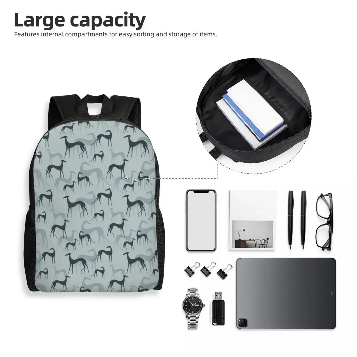 Customized Greyhound Galgos Dog Backpack Men Women Casual Bookbag for School College Whippet Sighthound Bags