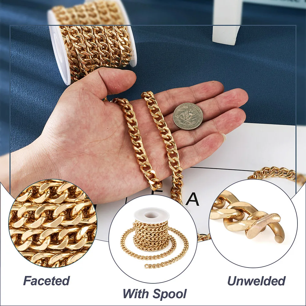 4M/Roll Ijzer Curb Kettingen Dikke Link Chain Ongelaste Gouden Kleur Voor Diy Vrouwen Mannen Armband Ketting 12x8.5x2.5mm