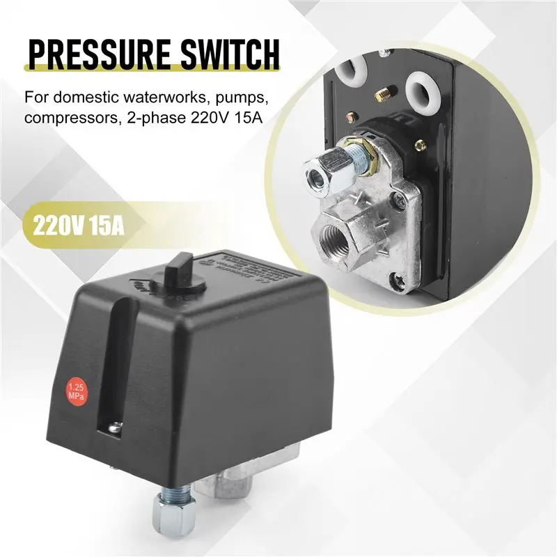 HOT-2-Phase 220V 15A Air Compressor Pressure 9-12Kg Pressure Switch For Compressor Air Compressors Switch Control Home Tools