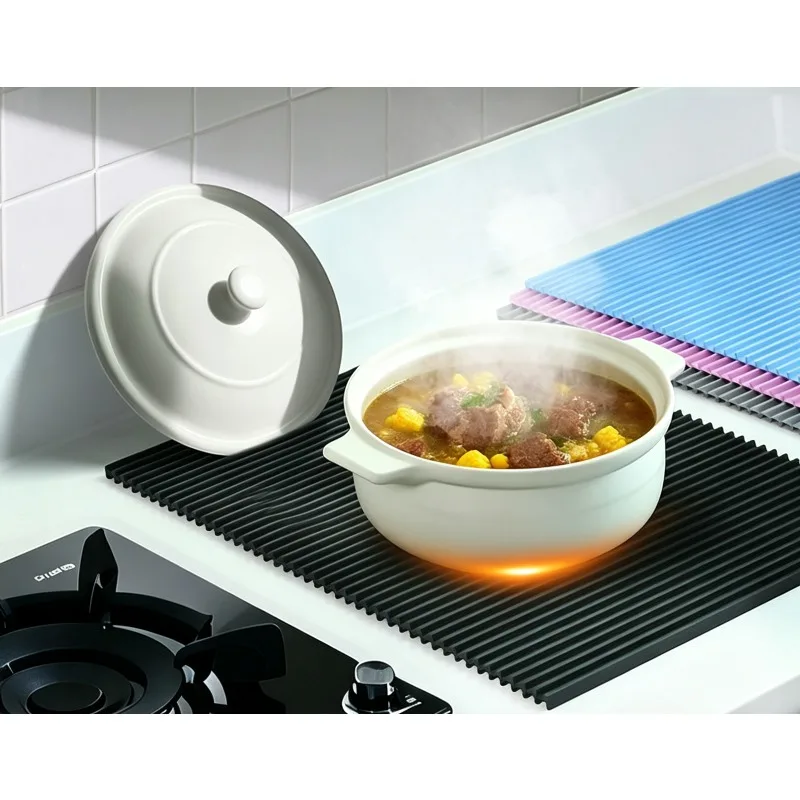 Foldable Rolling Silicone Draining Mat Non Slip Heat Resistant Kitchen Countertop Dish Pot Drying Pad