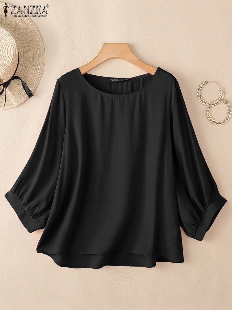 ZANZEA Elegante Camicia da Lavoro Manica 3/4 Camicetta da Donna Autunno 2025 Donna Magliette e camicette Casual Solido O Collo Allentato Blusas Femminile Mujer Oversize