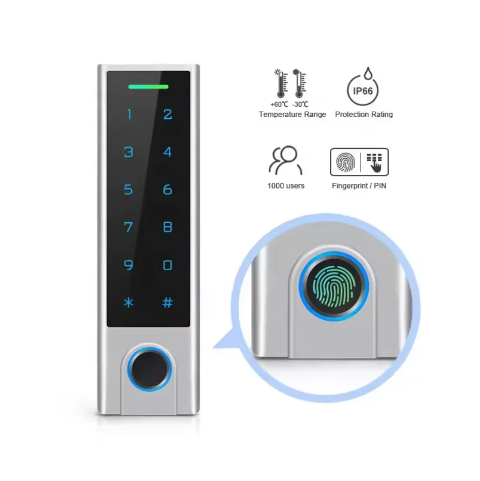 TUYA WIFI IP66 Wasserdichte Touch-Tastatur Biometrische Finger Zugangskontrolle Metall Fingerabdruck Zugangskontrollleser 125KHZ