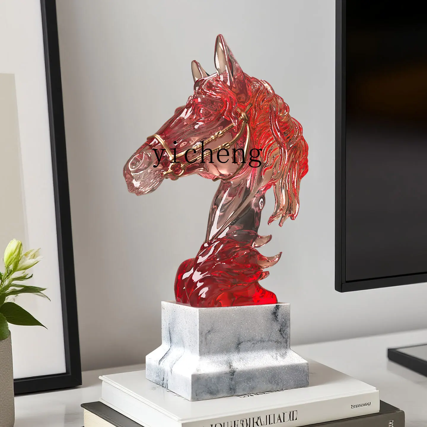Lucky Horse Head Sculpture Art for Living Room TV Cabinet Entrance Wine Cabinet Decoration Office Craft