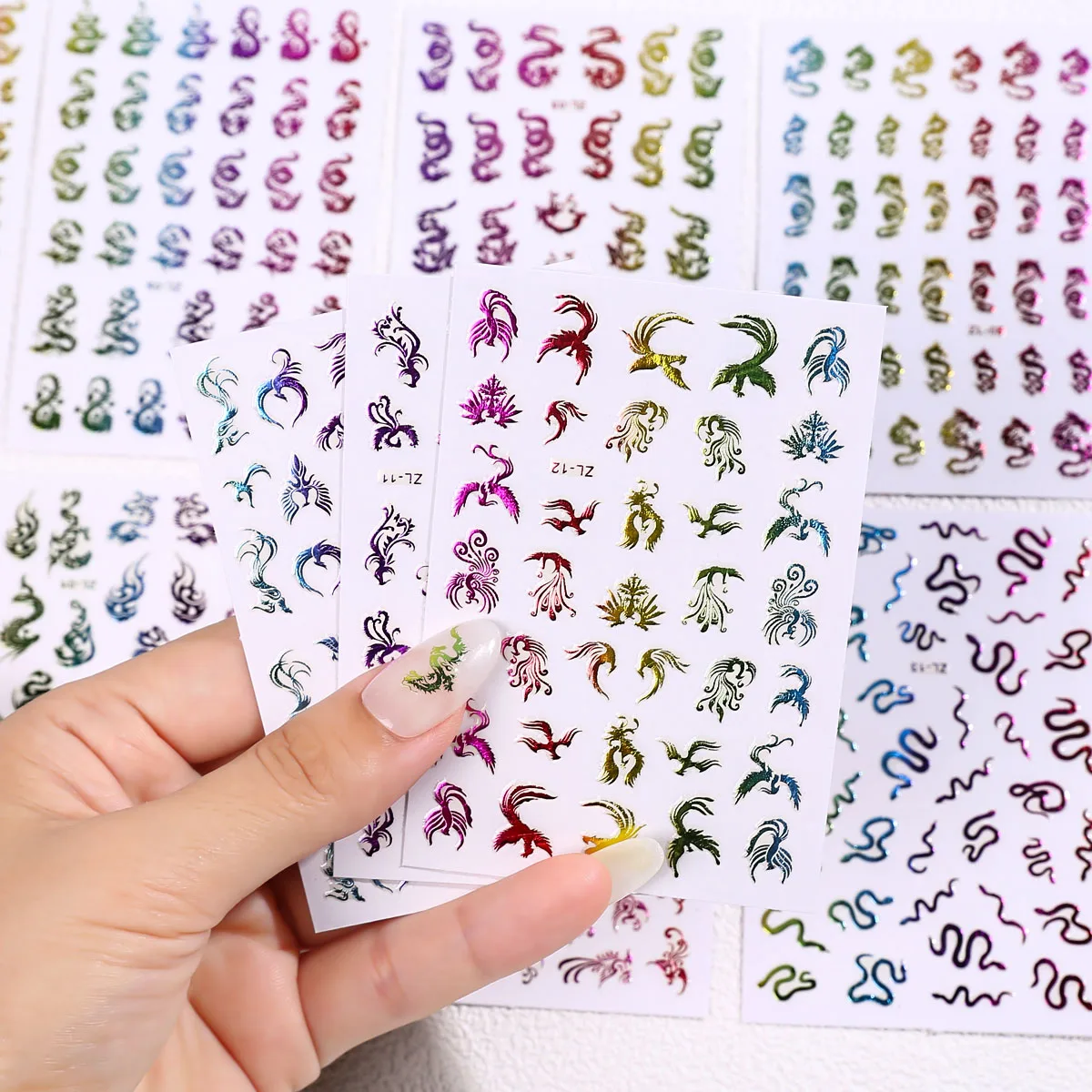 3pcs 3D New Luxury Chinese Dragon Nail Art Sticker Kawaii Pink Blue Glitter Self Adhesive Transfer Nail Decoration Slider Decals