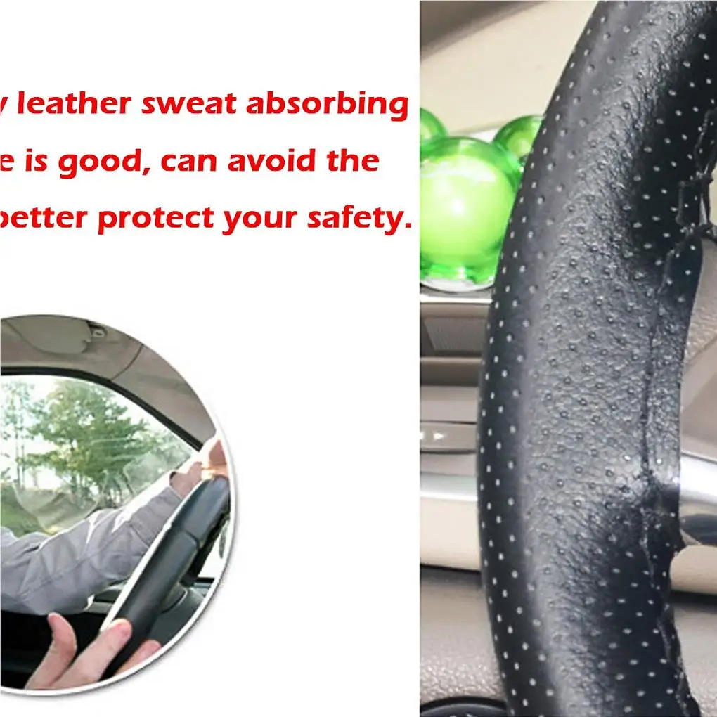 Leather Car Steering Wheel Cover Auto Car Stitch On Wrap Cover for Diameter 38cm