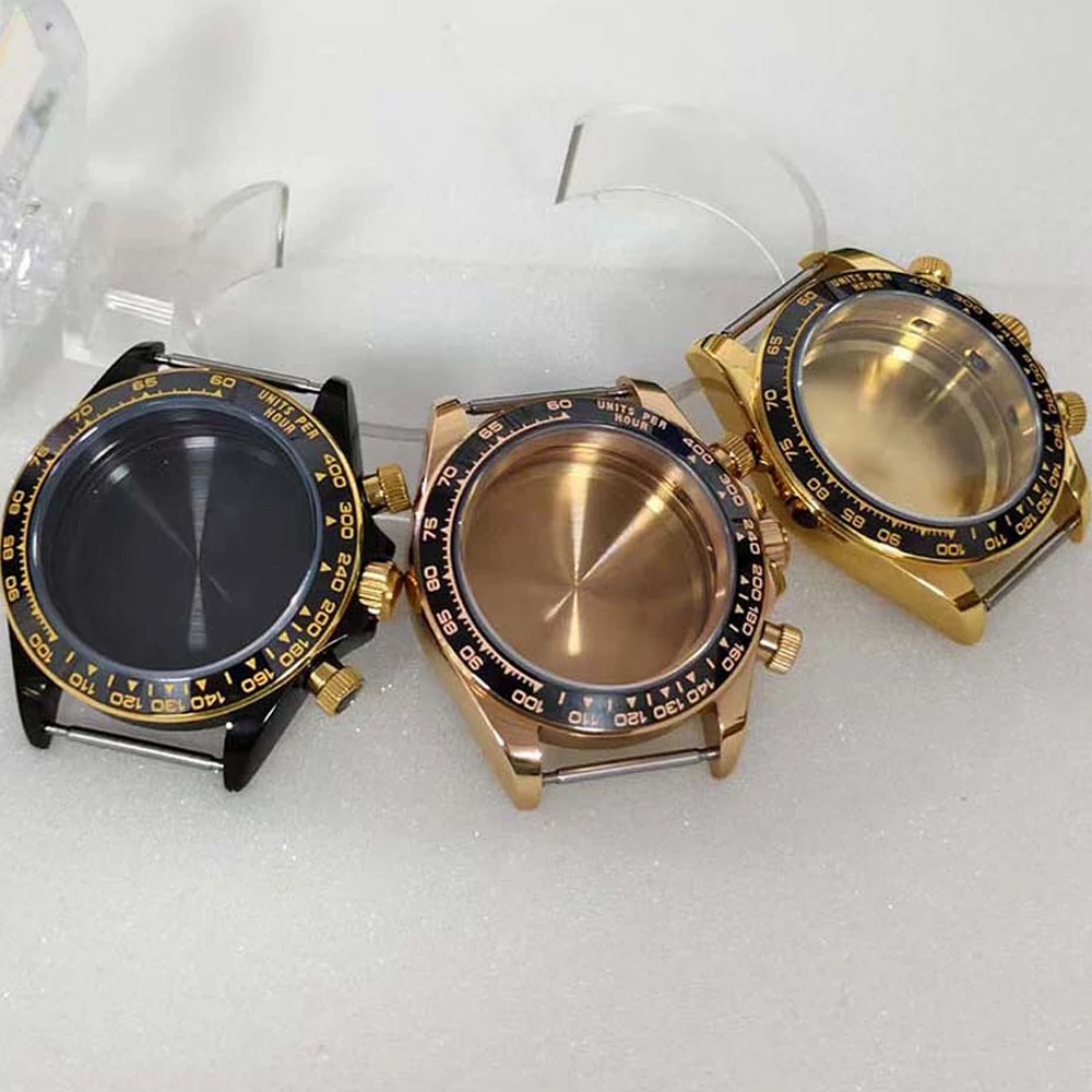 

NEW VK63 Case Ceramic Bezel, Stainless Steel Sapphire Glass Watch Case 39mm, for VK63 Quartz Movement Chronograph Watch Shell