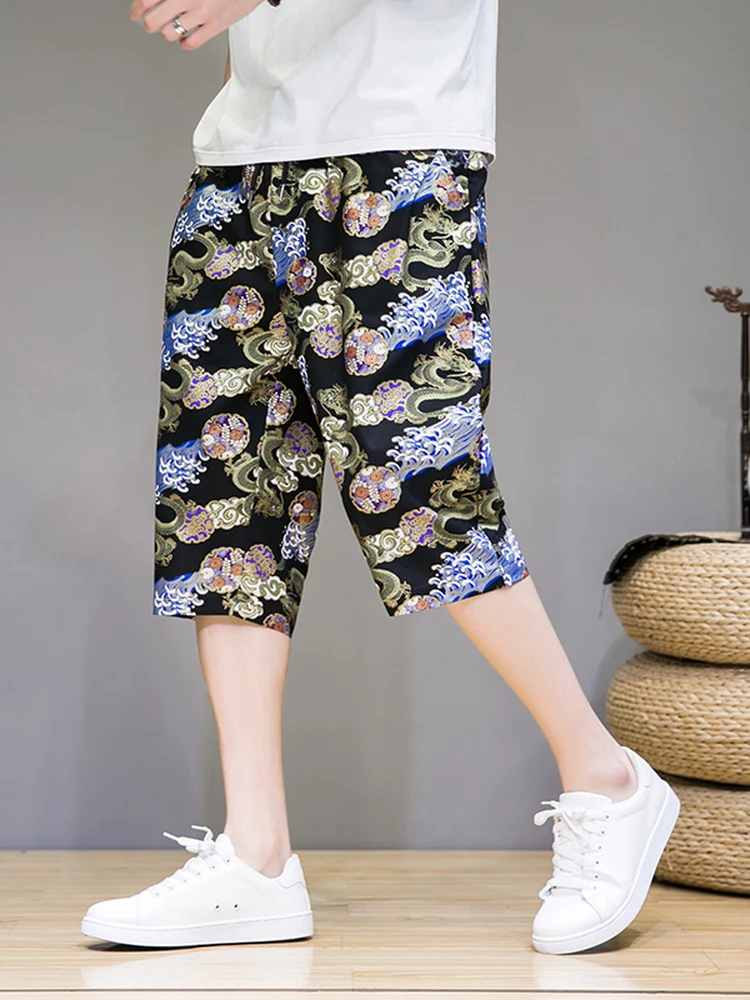 

Summer Thin Loose Printed orts Men's Casual Beach Five-Quarter Pants Breathable Straight Leg Pants Youth Faion Brand