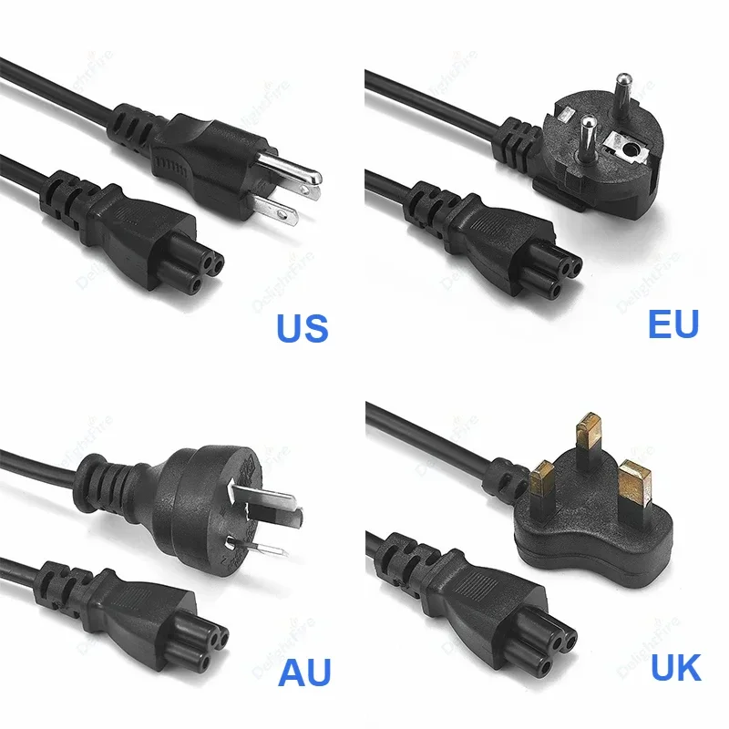 AU USA UK EU Power Cable IEC C5 3 Prong Power Extension Cord For HP Dell Lenovo Sony Samsung Notebook Comnputer Monitor LG TV