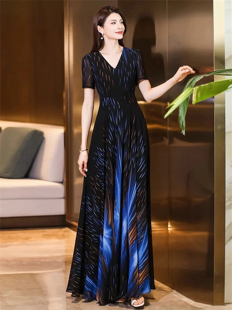 فستان ملمس السقوط للنساء في صيف 2025 فستان شيفون عالي الجودة للتخسيس وملمس راقي ورقبة على شكل حرف v #4