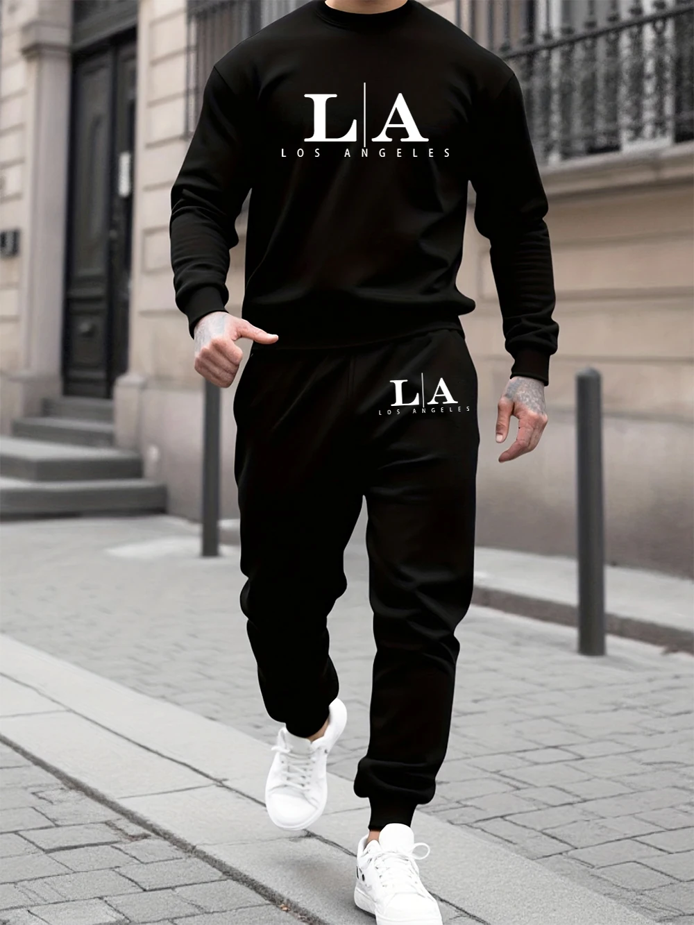 

2 Pcs Hoodies Set Mens Los Angeles Letter Printing Sweatpants Sporty Loose Fleece Warm Sweatshirt Pants Autumn Crewneck Clothes