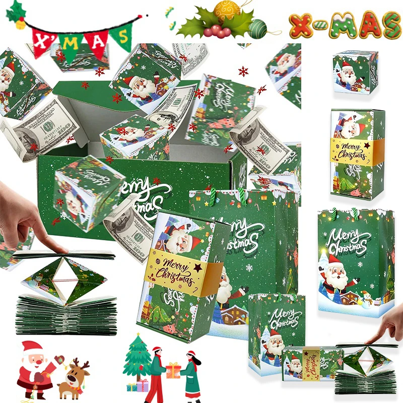 Explodierende Geschenkbox - Weihnachts-Überraschungsbox mit Geldfächern, wiederverwendbare Party-Geschenkbox für Bargeld, Geschenke, Partyzubehör