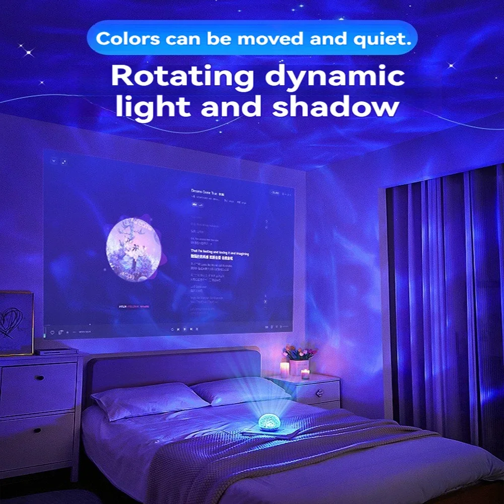 Water Ripple Projector Night Light Crystal Lamp Atmosphere Decoration Home Bedroom Aesthetic Holiday Gift Sunset Lights