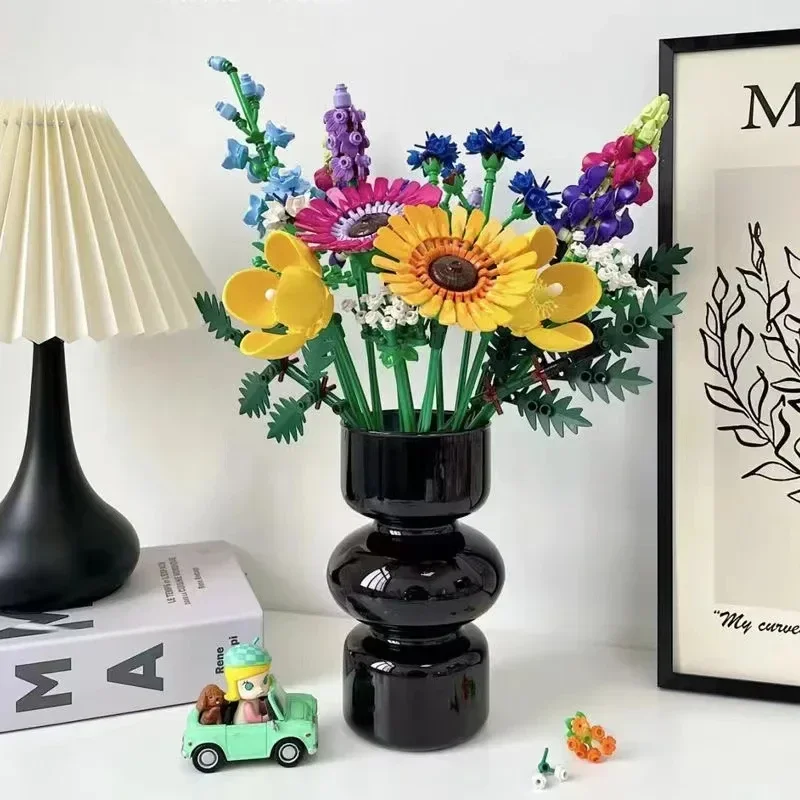 Artificial Chrysanthemum Flower Home Decoration Wildflower Building Blocks Girls Birthday Christmas Gift Children Toys