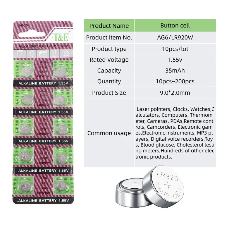 top1.55V AG6 LR920 171 371 370 LR69 LR921 G6A SR920 Button Batteries For Watch Toys Remote SR920SW AG 6 Cell Coin Alkaline Batte