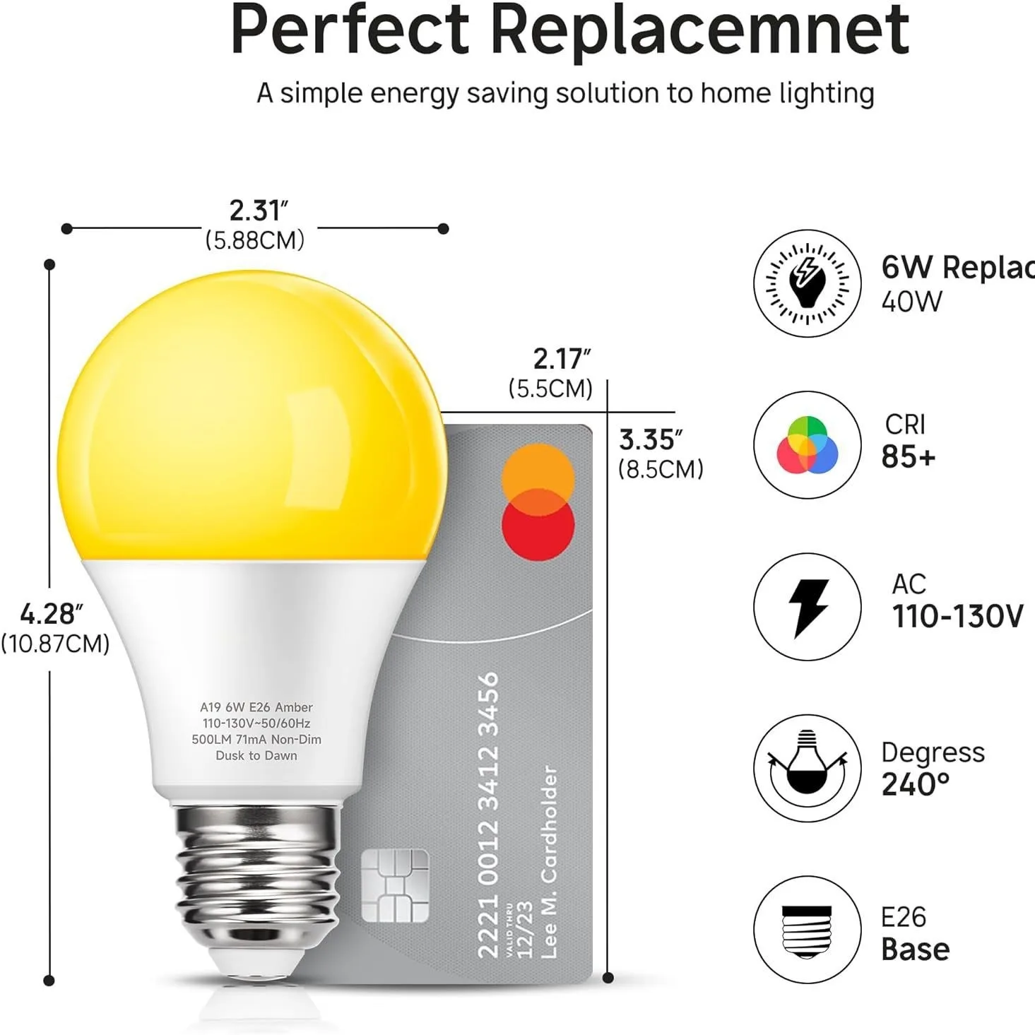 ZAOXI lampu LED dalam ruangan luar ruangan rumah warna kuning standar AS E26 1800-110 V bohlam lampu tidur hangat lembut 130 K 9W/12W