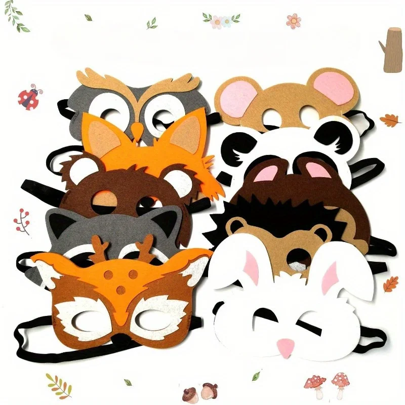 10pcs Animals Felt Masks Creatures Animal Cosplay Zoo Camping Themed Party Favors Supplies