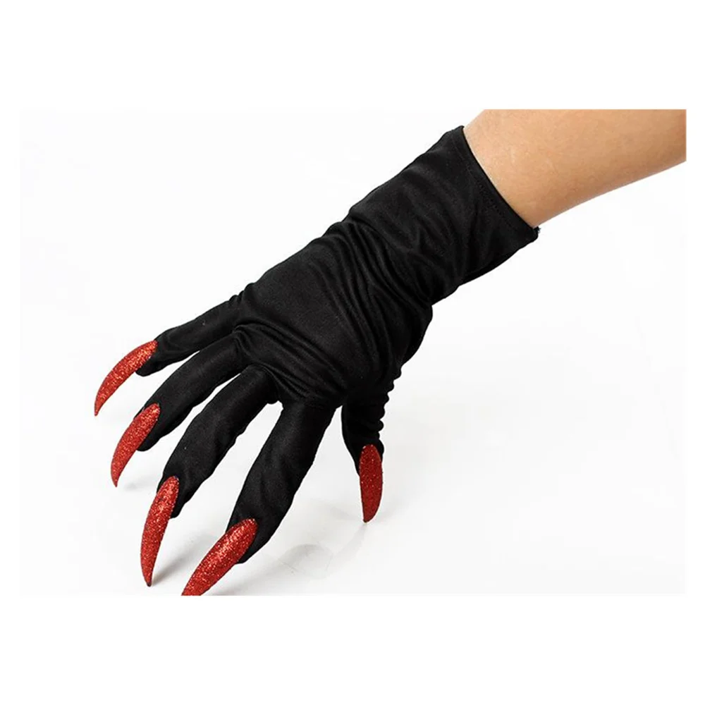 Halloween Cosplay Witch Gloves Gold Glitter Nail Ghost Claw Dress Up Short Gloves Fashion Black Funny Gloves Accessories New