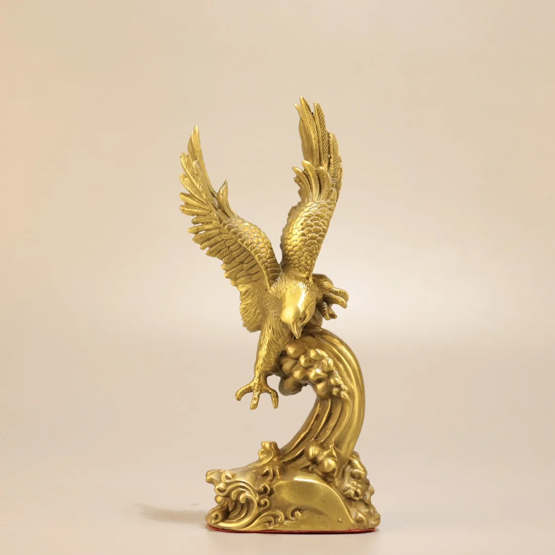 

7"Tibetan Temple Collection Brass Eagle Statue Eagle Spreads Its Wings Fight Against the Sky Amass wealth Ornaments Town house