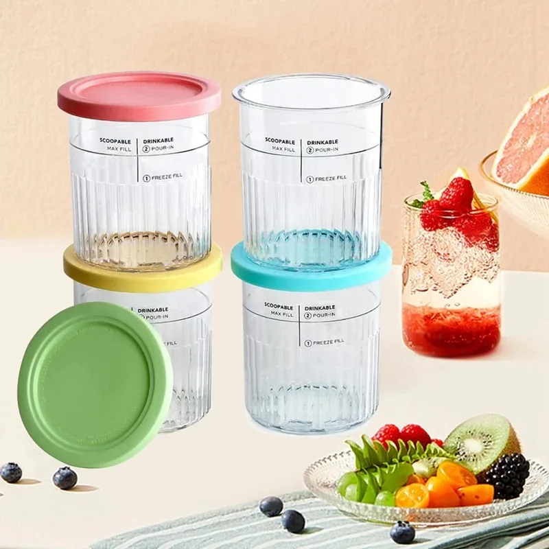 9PCS/Set Ice Cream Pint Cup with Spoon NC500 NC501 Ninja Cream Series Candy Color Storage Container Food Freezer Kitchen Tools