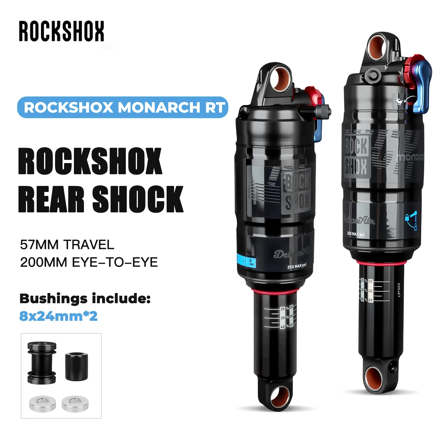 

RockShox 2020 Monarch Bicycle Rear Shock 200x57mm DebonAir 350PSI MTB Downhill Air Shock 12.7mm Eyelet Rebound Compression
