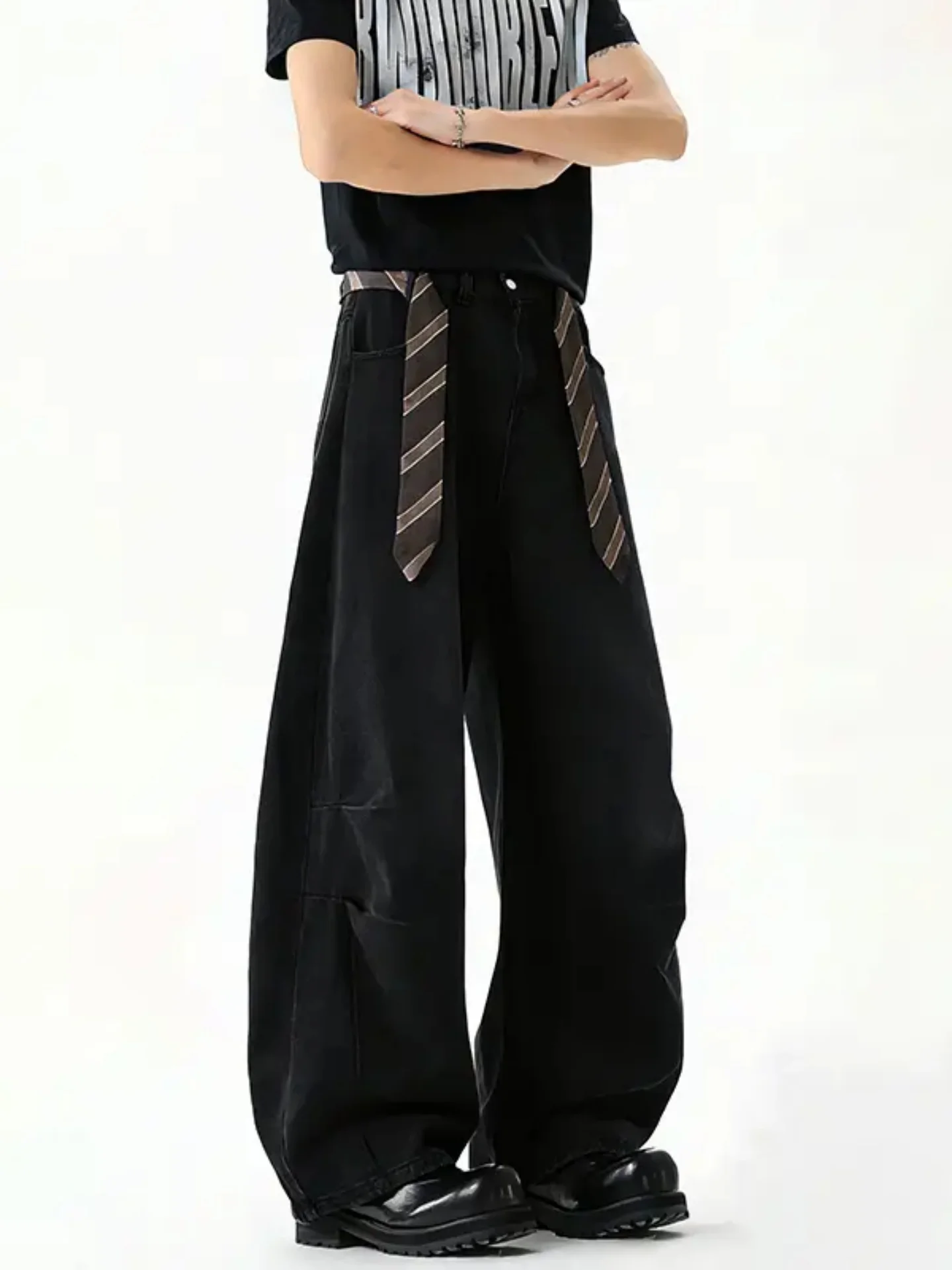 

Весенние винтажные мужские джинсы свободного кроя с широкими штанинами, ретро-брюки из драпированного денима, повседневные прямые брюки для молодежи