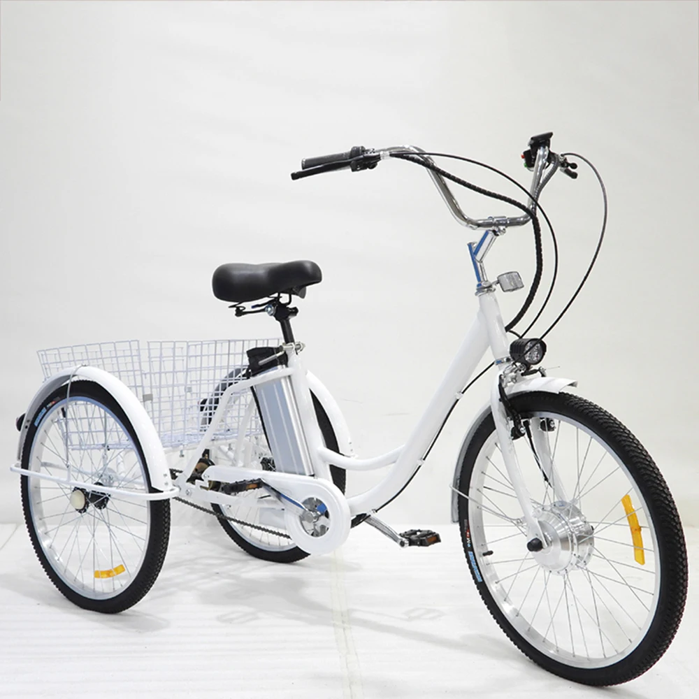 Three Wheel Electric Bike 36V 350W 24 Inch ElectricTricycle Bicycle For Women Ladies With Removable Battery Rear Basket Black