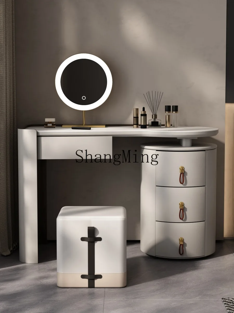 CL Bedroom Slate Cream Wind Solid Wood Makeup Table Modern Saddle Leather Dresser Light Luxury Simple