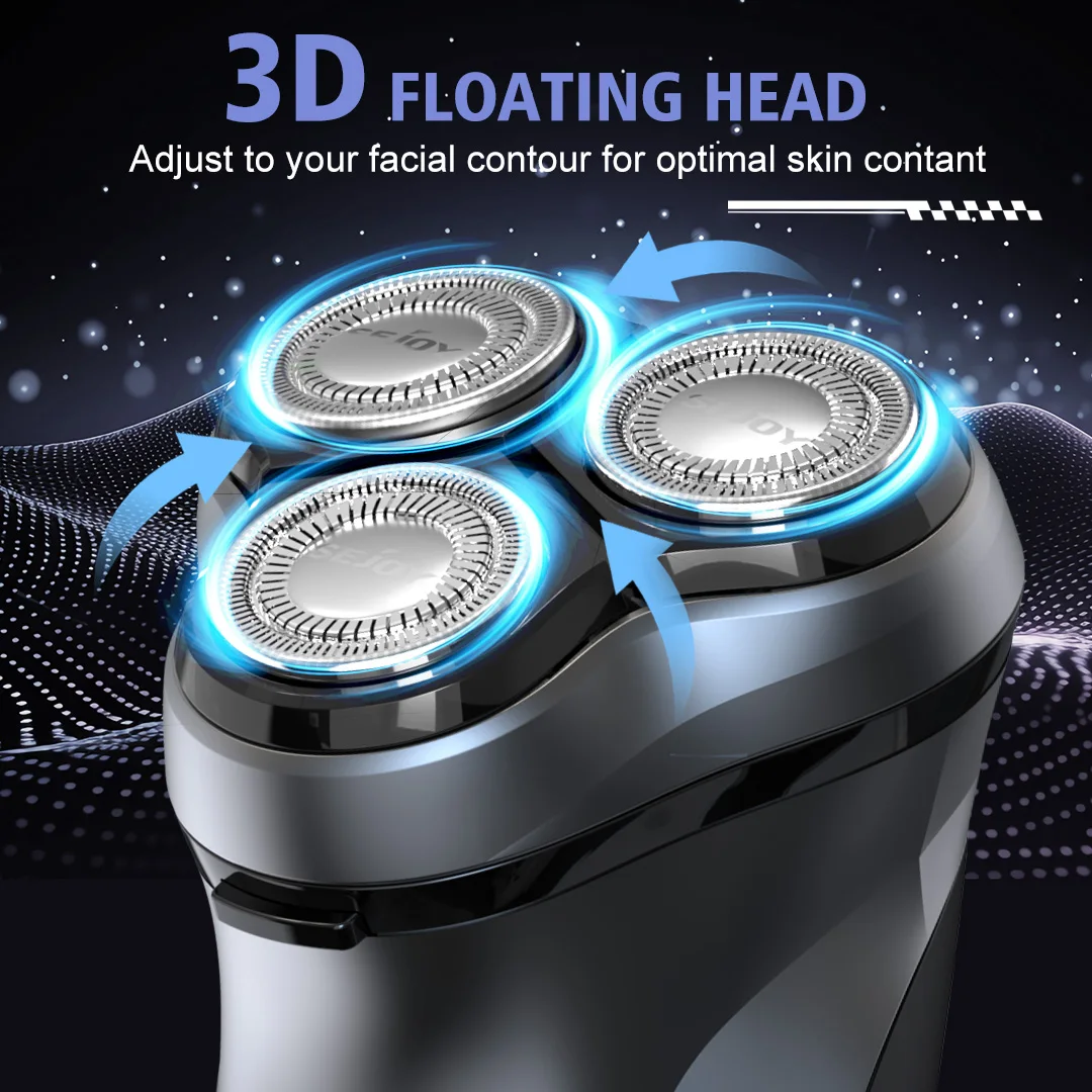 ماكينة حلاقة كهربائية دوارة من Sejoy للرجال من النوع C قابلة لإعادة الشحن ماكينة حلاقة اللحية للاستخدام الرطب والجاف ماكينة قص الشعر