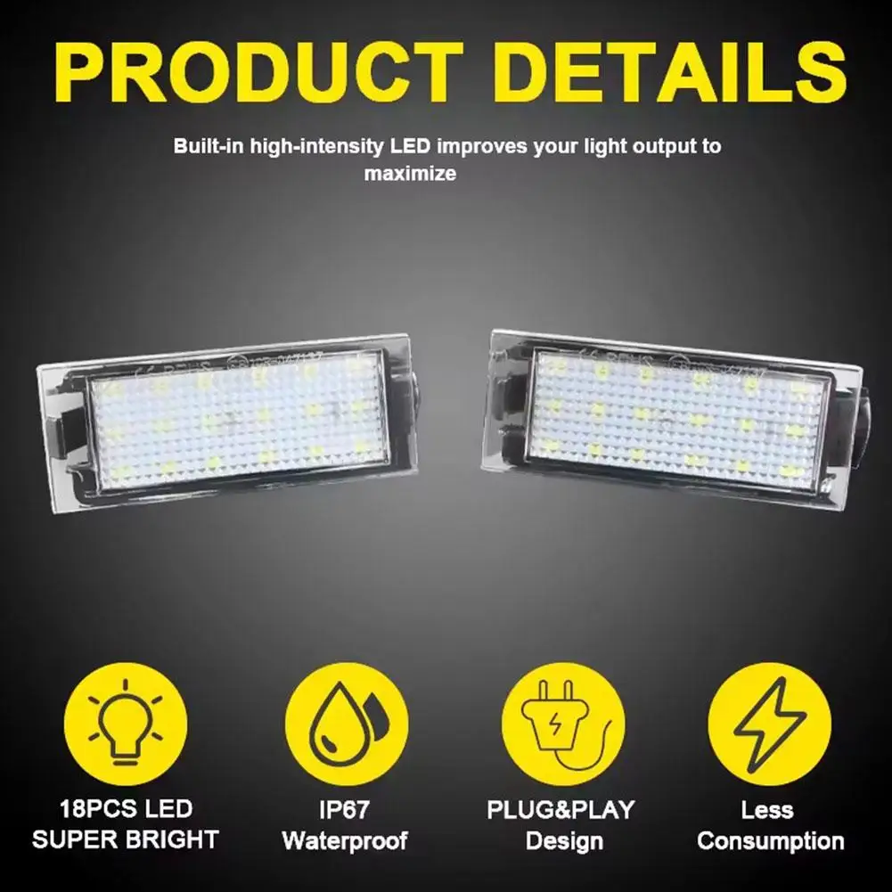 18 LED مصباح لوحة ترخيص السيارة الضوء الأبيض لرينو كليو 3 4 Espace 5 كانجو 2 ماستر ميجان 2 3 Cc Twingo 2 3 Twizy Vel C9F5