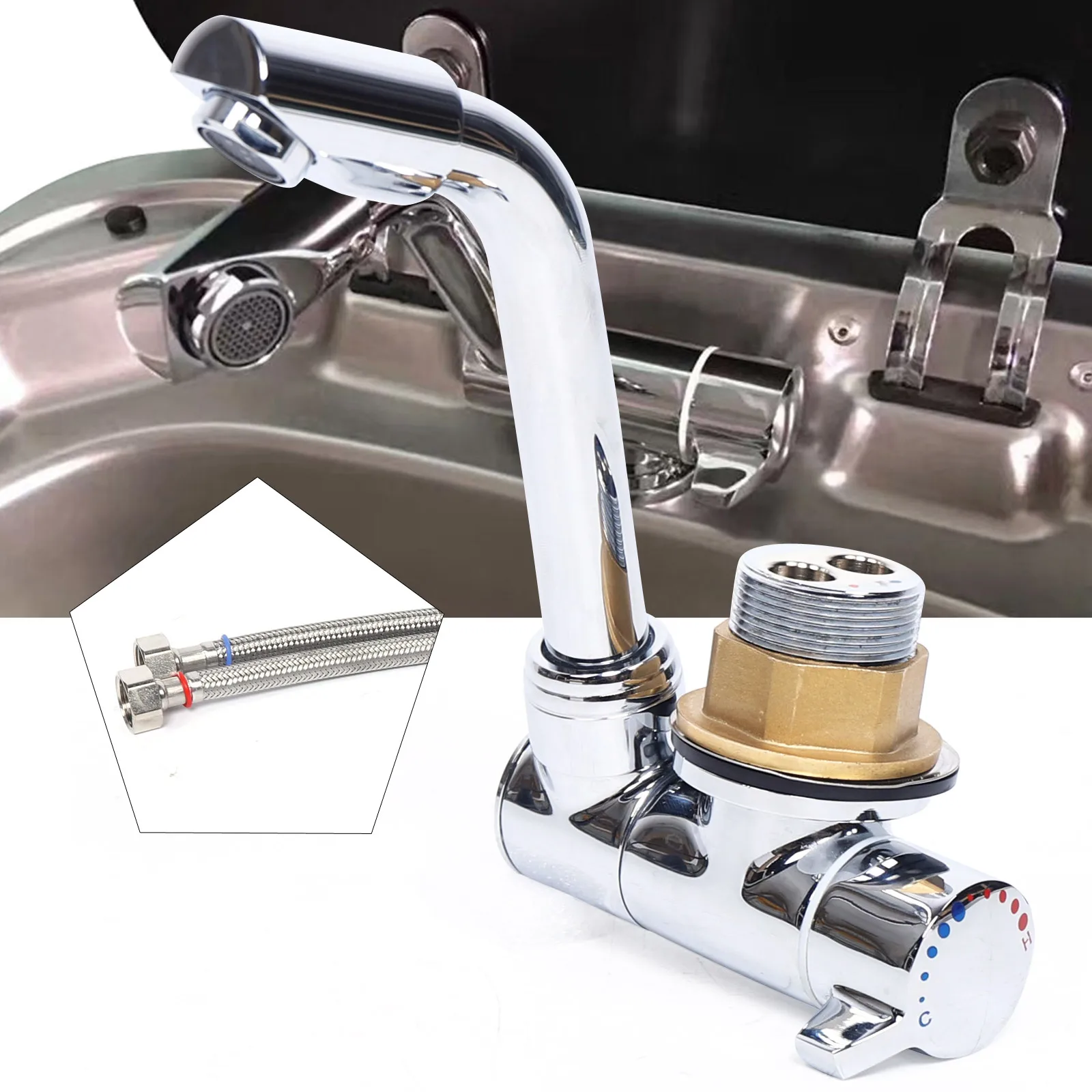 Folding Faucet 360° Rotation 180° Up Down Anti-leak Ceramic Valve Core Water-saving No Splash Easy Installation Adjustable Flow