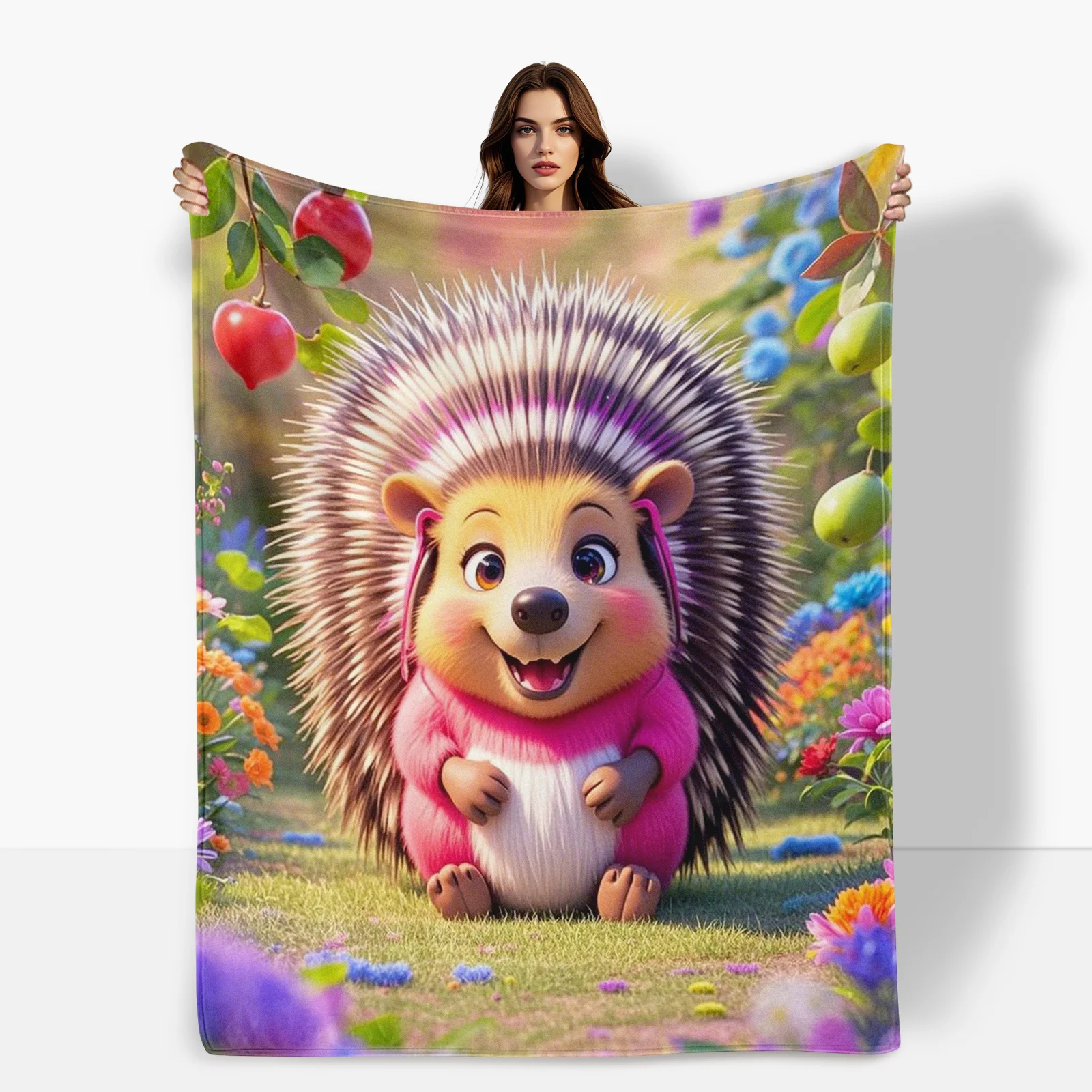 Porcupine Personified With Flowers And Clothes Design Blanket For A Whimsical And Artistic Home Decor Accent Piece