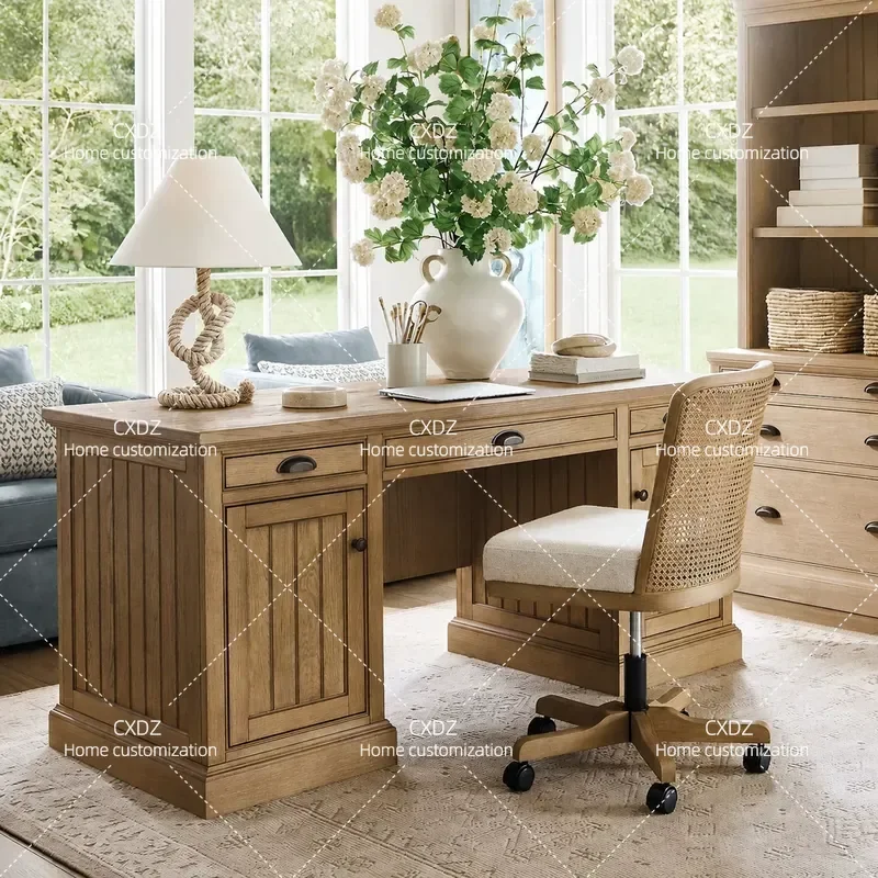 Country Retro Solid Wood Desk Study Home Writing Computer Table