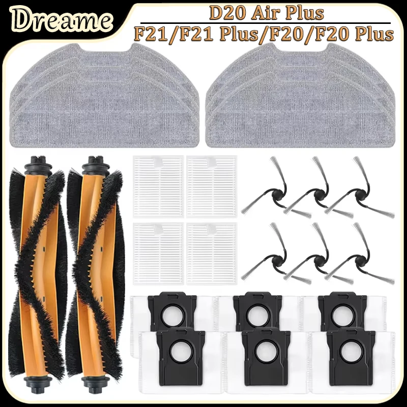 For Dreame D20 Air Plus/F21/F21 Plus/F20/F20 Plus Robot Vacuum Accessories Main Side Brush Filter Mop Dust Bag Replacement Parts