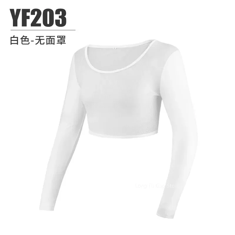 Pgm Womens Ice Silk Cool Shirts Half-Length Long Sleeve Cropped Tops Summer Sunscreen Golf Underwear With Mask Anti-UV UPF40+