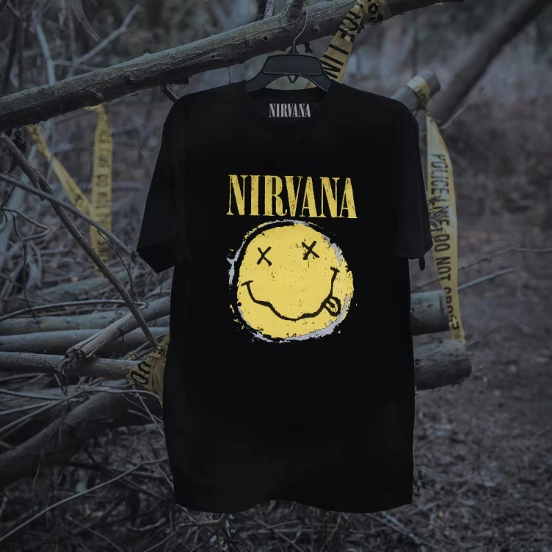 Camiseta Retrô Clássica Nirvana 2026 Masculina Manga Curta Estilo Punk Cor Pura Solta Casual Respirável para o Verão