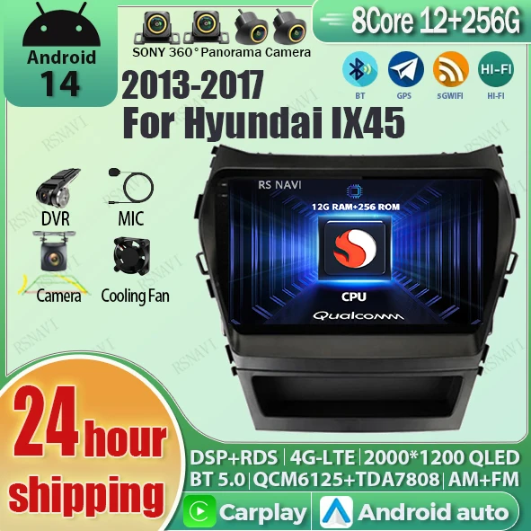 

Android 14 Carplay Auto 2K Screen Car Radio Multimedia Player For Hyundai Santa Fe 3 2013 - 2016 Autoradio GPS Stereo Head Unit