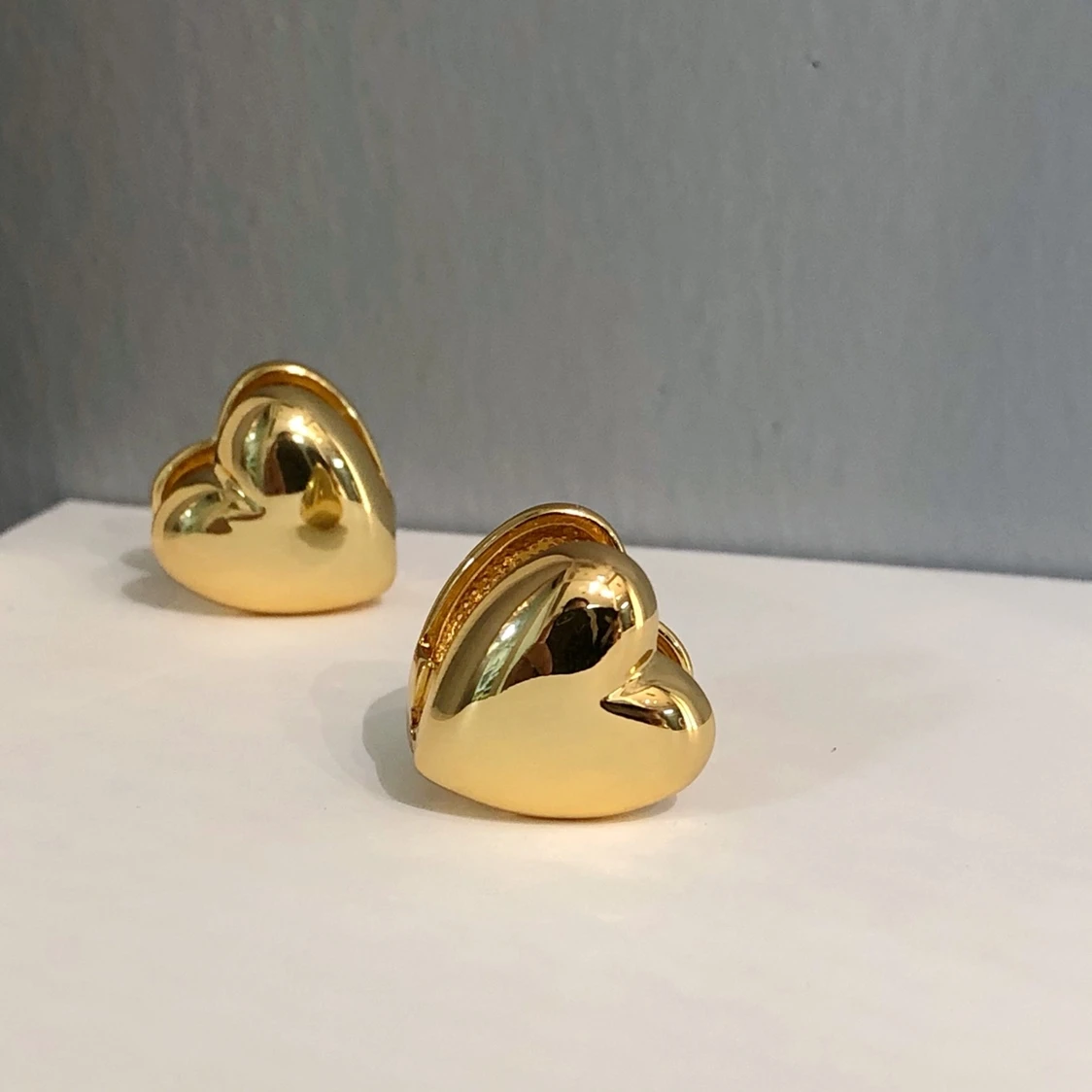 Brass Heart Stud  Earrings Women Jewelry Party Boho T Show Gown Runway Rare Korean Japan Trendy