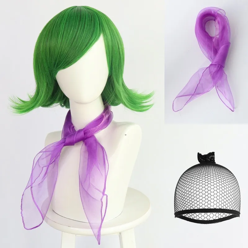 Movie Inside Out 2 Character Disgust Character Cosplay Green Short Hair Wig With Scarves Halloween Costume Supplies Friend Gift