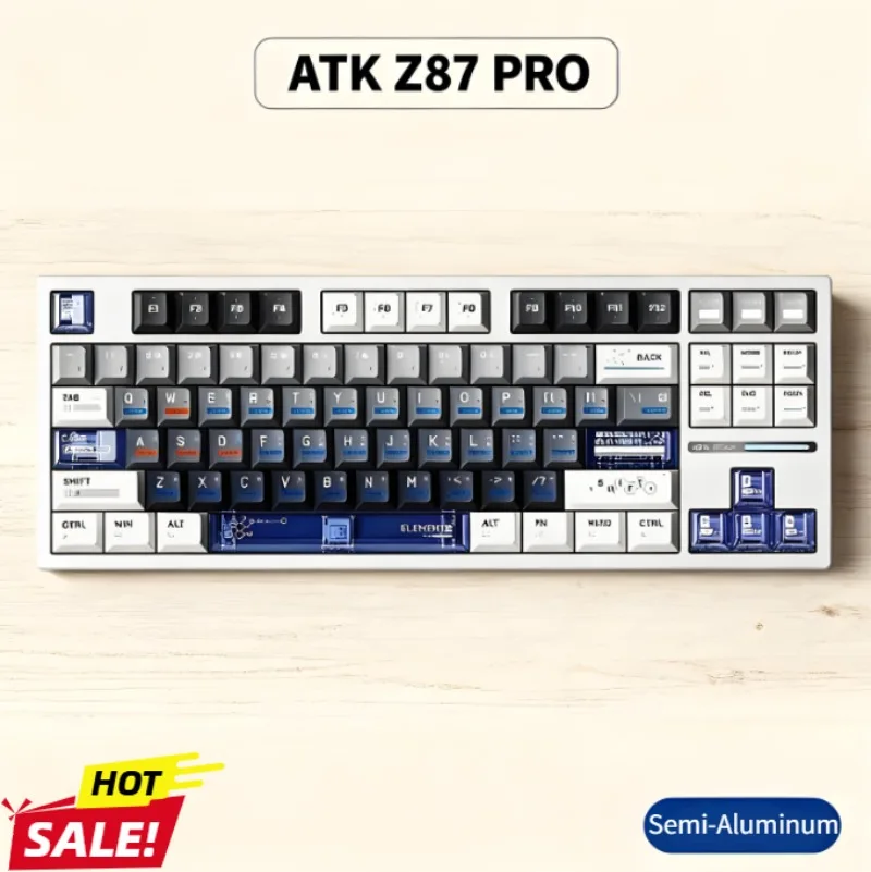 

ATK Z87PRO 3-режимная механическая клавиатура, беспроводная клавиатура, полуалюминиевая декоративная световая полоса с PVD-покрытием, клавиатура, аксессуары для ПК, игровой подарок
