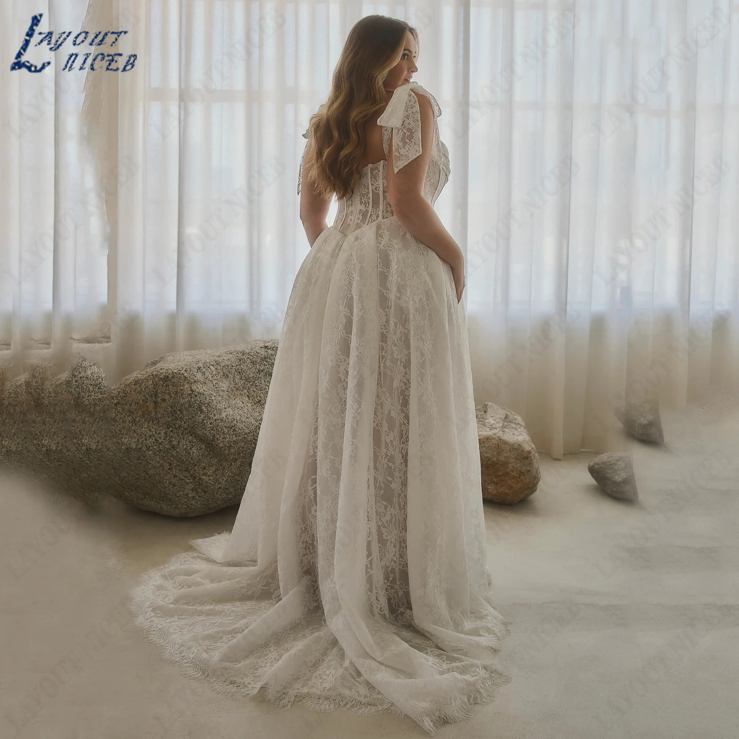 LAYOUT NICEB Plus Size Lace Wedding Dress Detachable Sleeves Bridal Gown With Slit For Women Customized Vestido De Novia