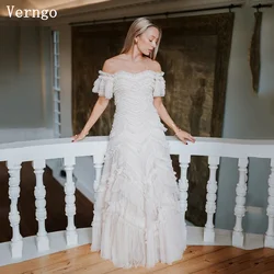 Verngo lvory Tulle Tiered Evening Dress Off The Shoulder A Line Long Prom Gown Women Elegant Party Dresses Customized