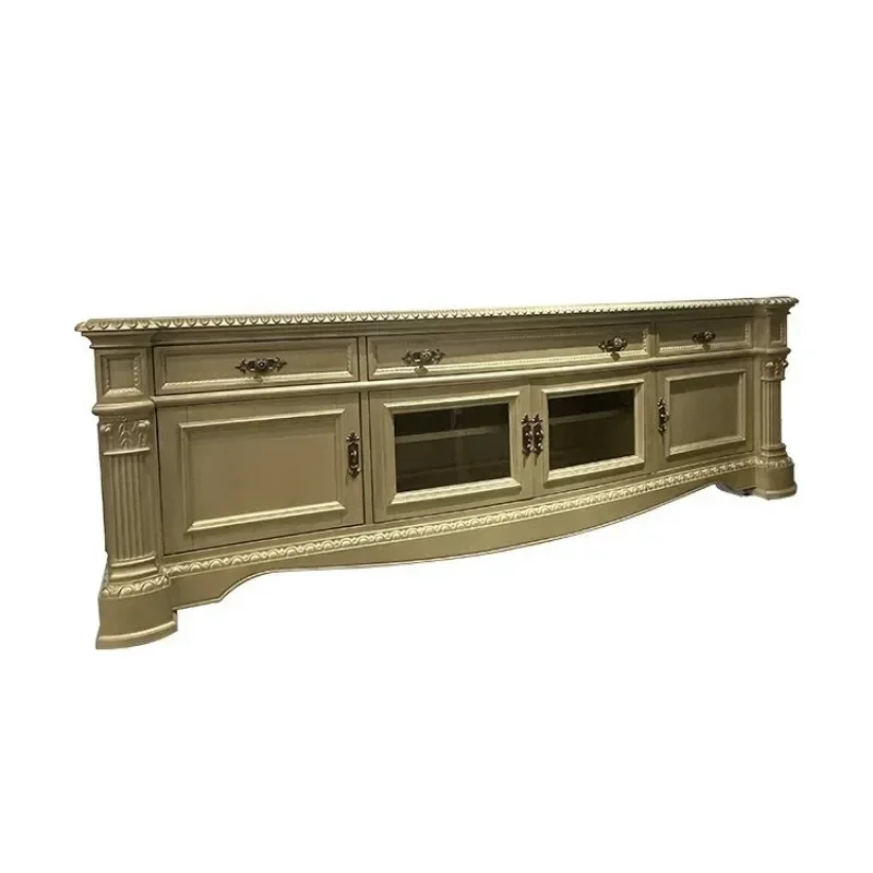 North American TV cabinet combination luxury all solid wood, American art Tour movement engraved living room size apartment