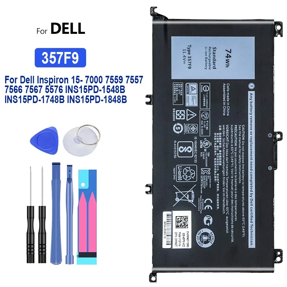 

Аккумулятор для ноутбука 357F9 11,4 в 74 Вт-ч для Dell Inspiron 15- 7000 7559 7557 7566 7567 Φ