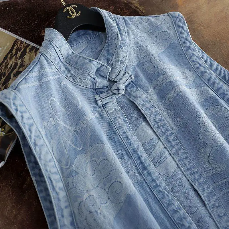 Denim Vest For Women, 2026 Spring Autumn New Model, Loose And Lightweight, Ethnic Style, Chinese-Style Buttoned Cardigan Jacket