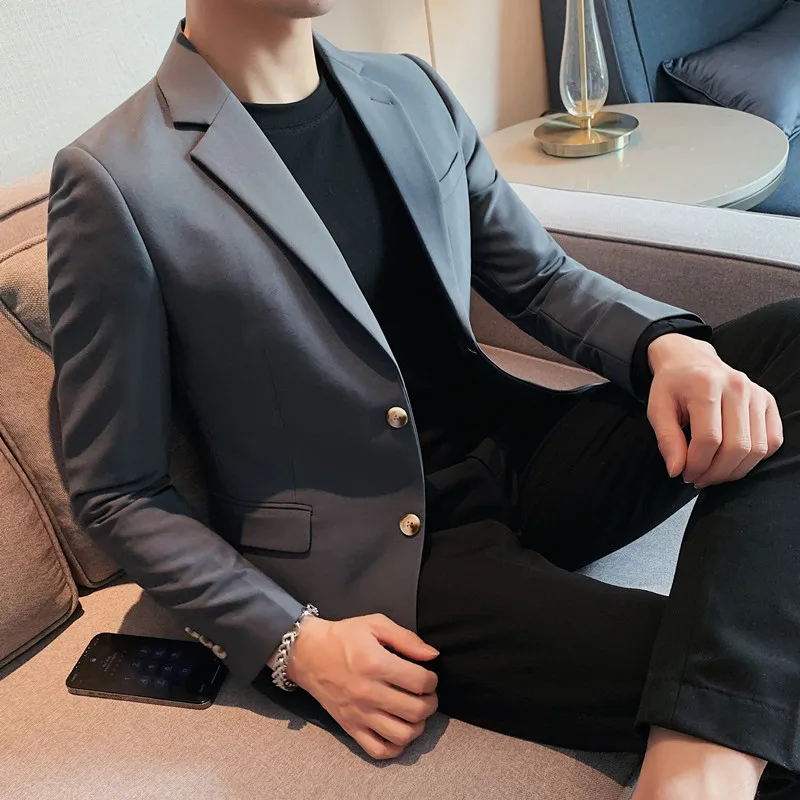 2023 High Quality Solid Single Button Casual Blazer Men\'s Korean Simple Business Elegant Fashion Party Slim Fit Suit Jacket 4XL