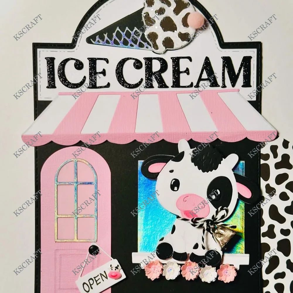 KSCRAFT 아이스크림 팔러 미니 앨범 DIY Scrapbooking 장식 엠보싱 DIY 종이 카드를위한 금속 절단 다이 스텐실