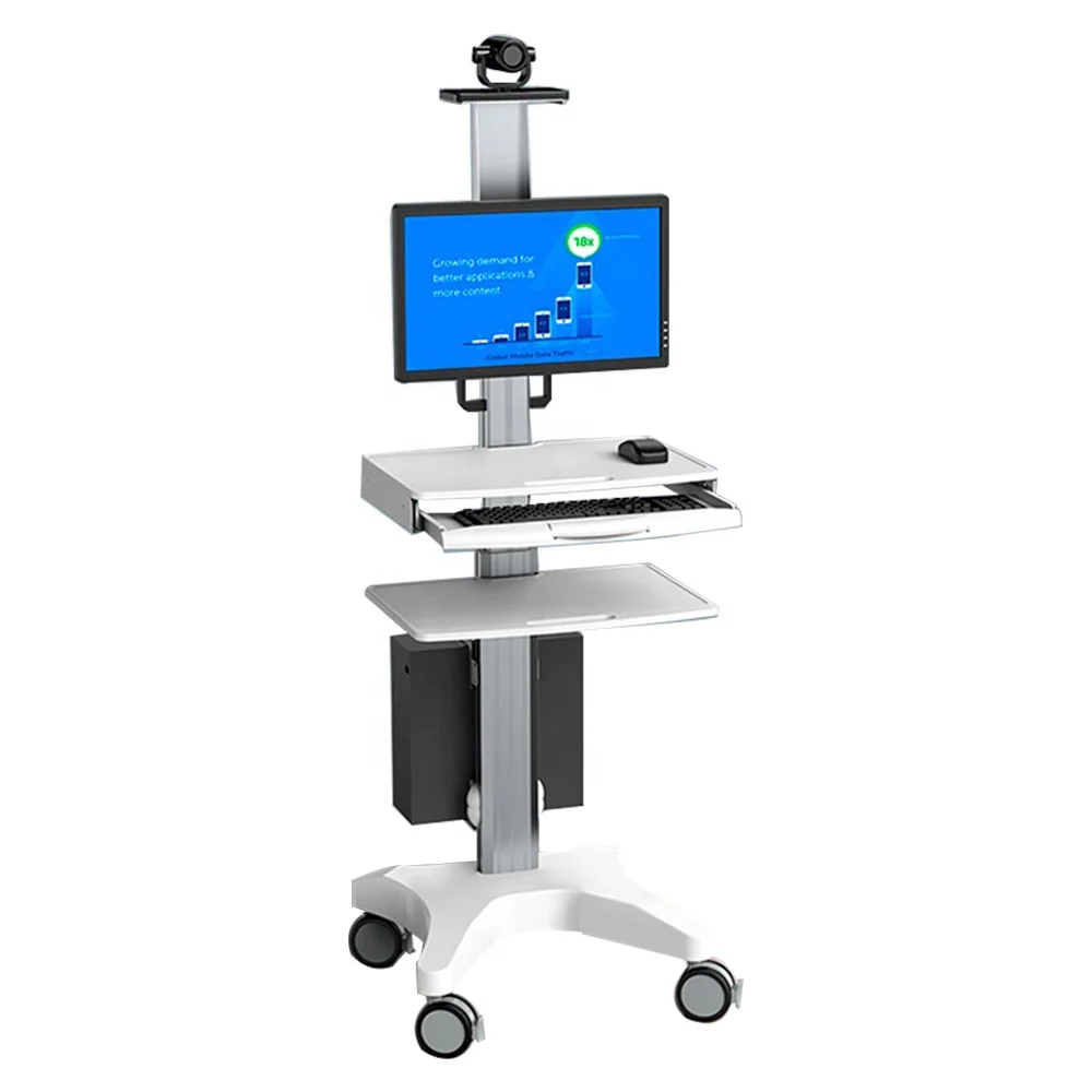 Hospital Mobile Workstation With Monitor Mount Keyboard Tray Medical Trolley Cart For Clinic Office Classroom