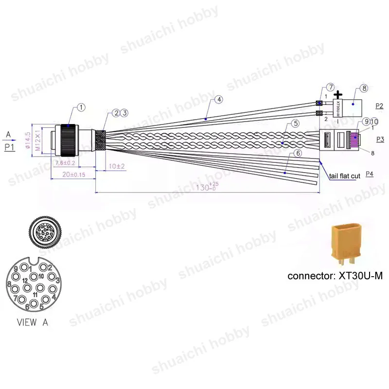 1PCS M12 Spina Aviazione Connettore Da 1 a 3 Cavo Dati 150/250mm non Stampato Ad Iniezione per Livox Mid360 Lidar Sensore Robot droni